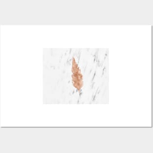 Rose gold feather on marble Posters and Art